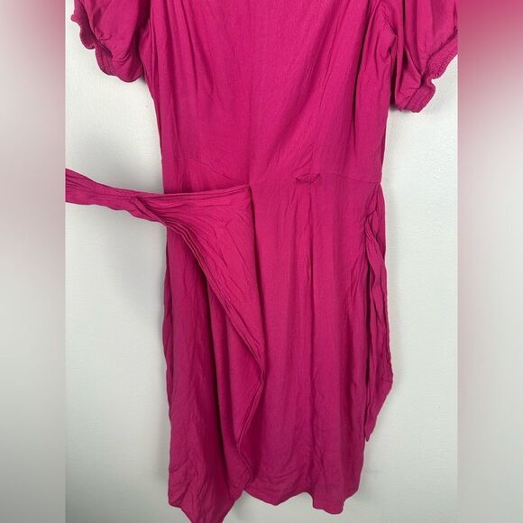 Maeve Pink Resort Faux Wrap Asymmetrical Hem Puff Sleeves Mini Dress Women’s 6 - Picture 6 of 9